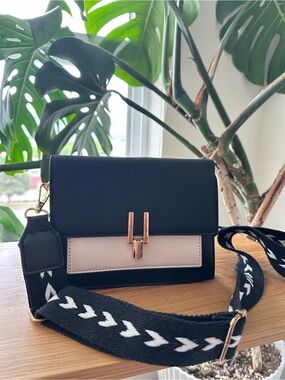 Two-Tone Black & Cream Crossbody Bag with Gold Hardware